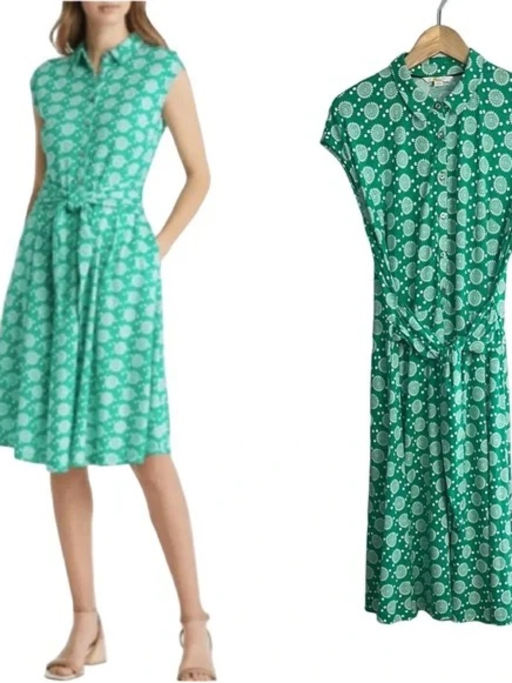 Boden Green Floral-Print Midi Shirt Dress